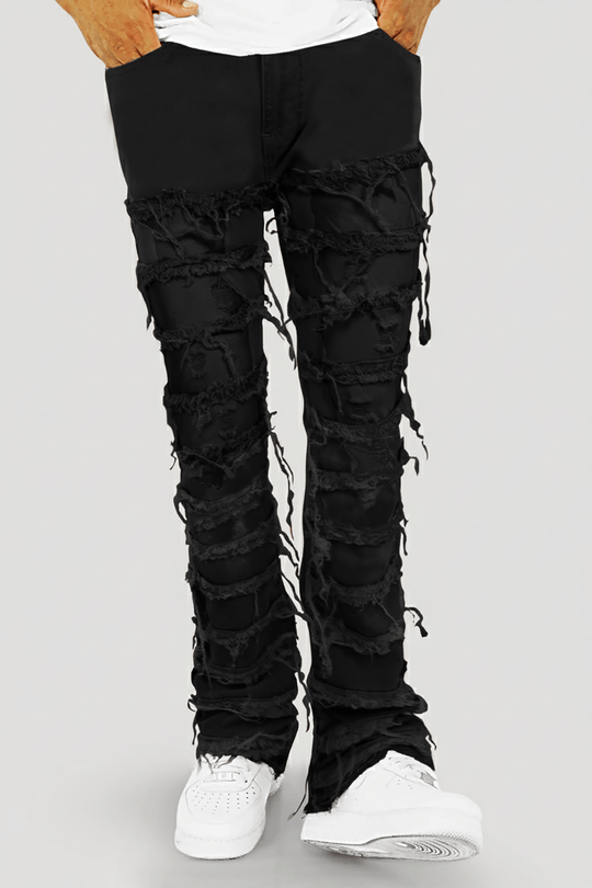 Distressed Layered Stacked Denim (Jet Black) (S3016T) - Zamage