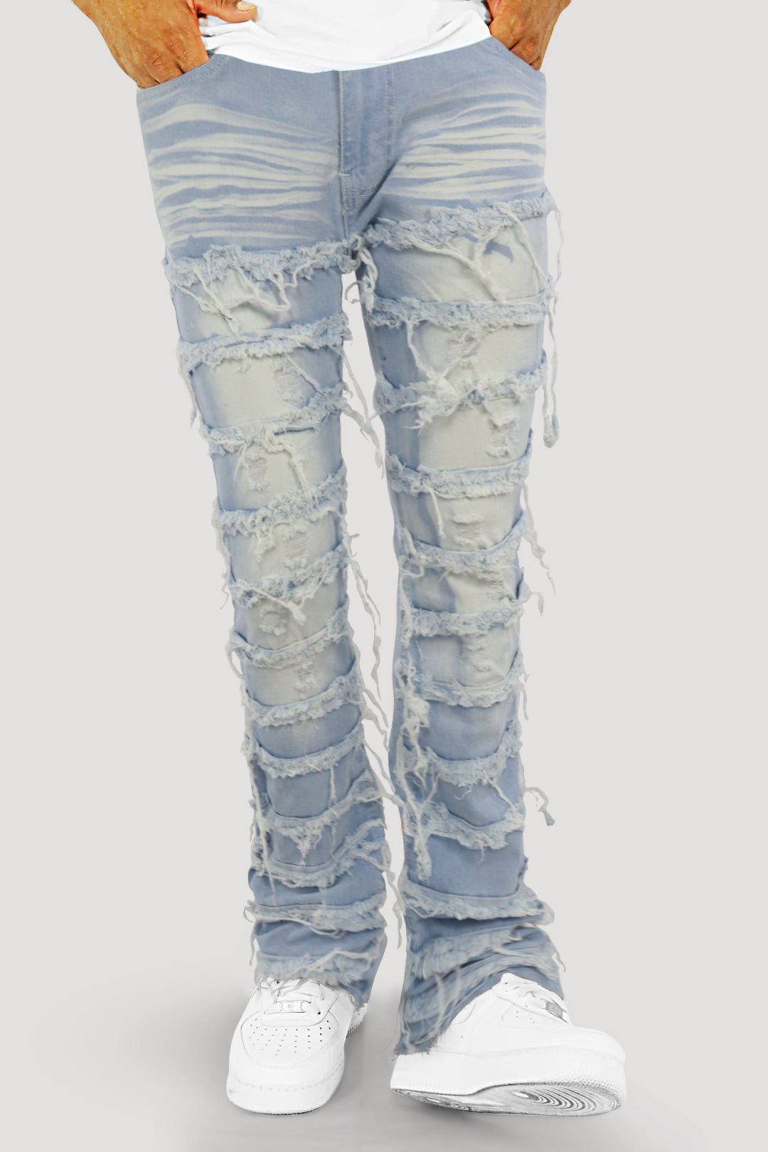 Distressed Layered Stacked Denim (Light Blue) (S3016) - Zamage