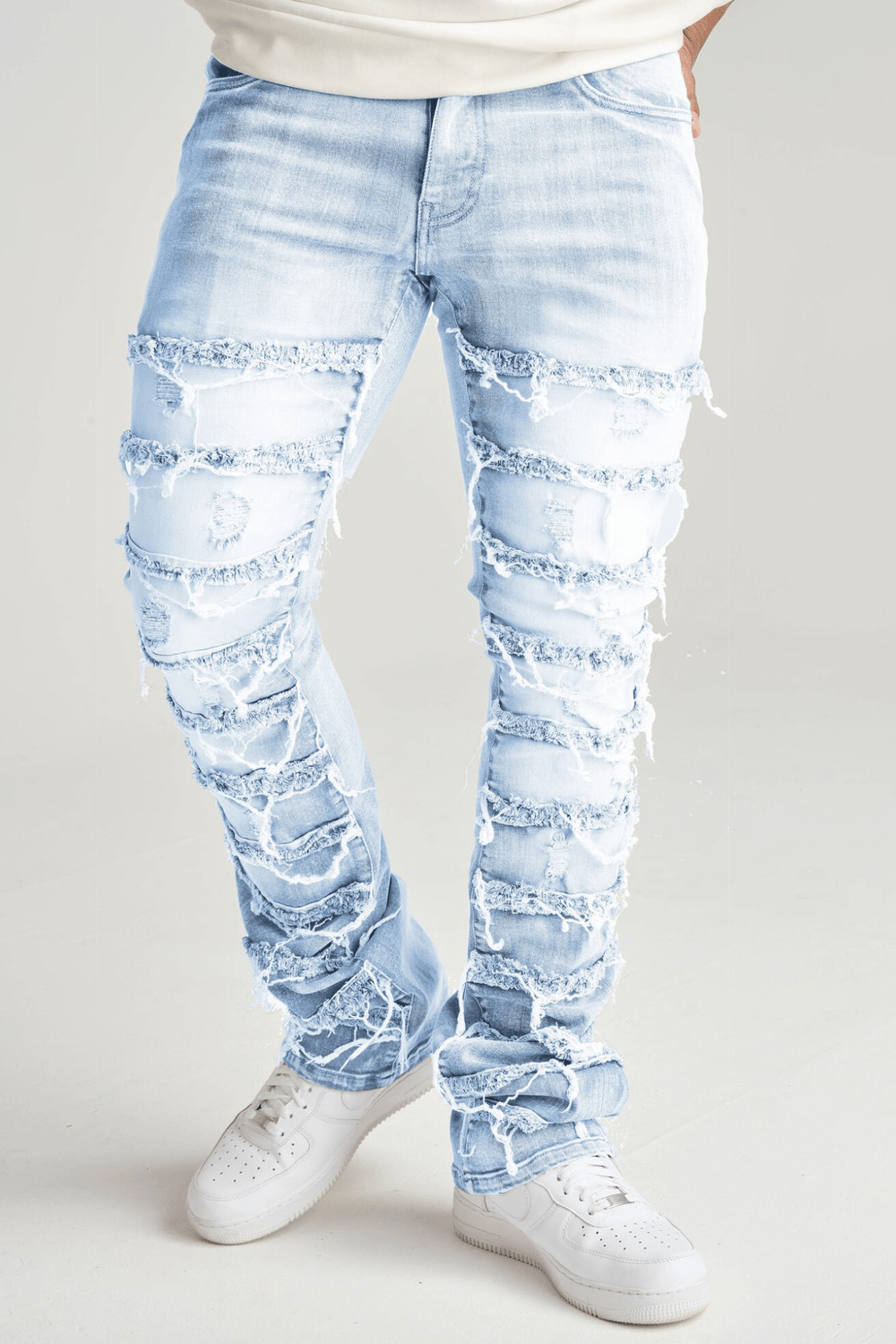 Distressed Layered Stacked Denim (Light Blue) (S3016) - Zamage
