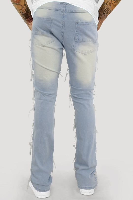 Distressed Layered Stacked Denim (Light Blue) (S3016) - Zamage