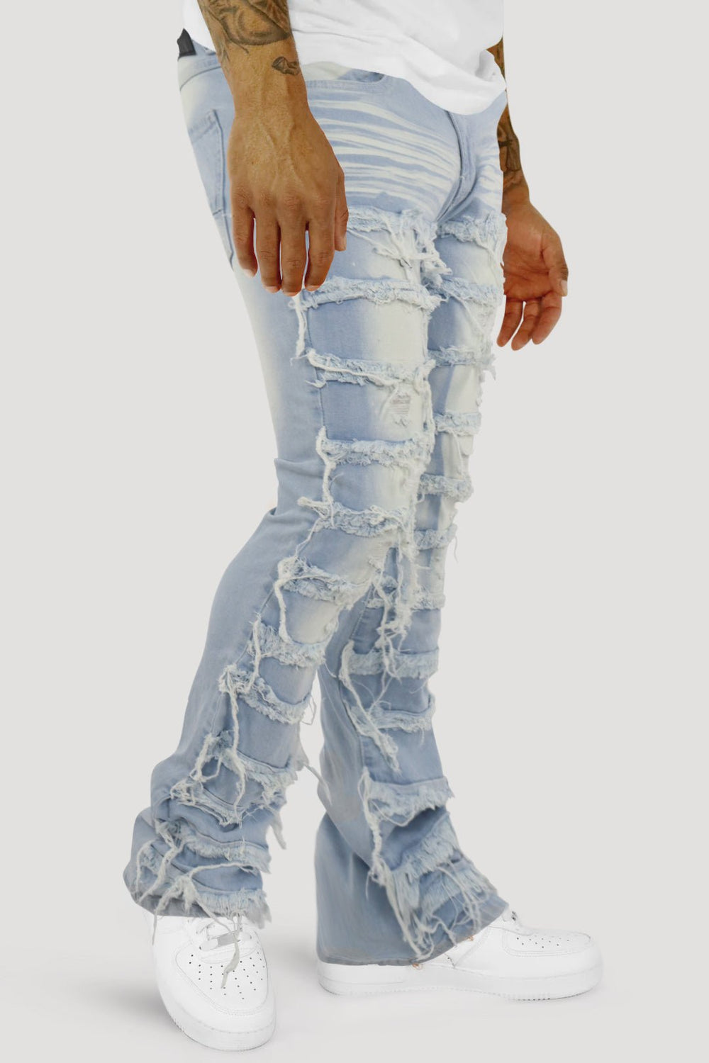 Distressed Layered Stacked Denim (Light Blue) (S3016) - Zamage