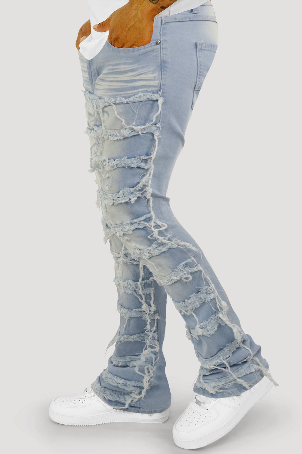 Distressed Layered Stacked Denim (Light Blue) (S3016) - Zamage