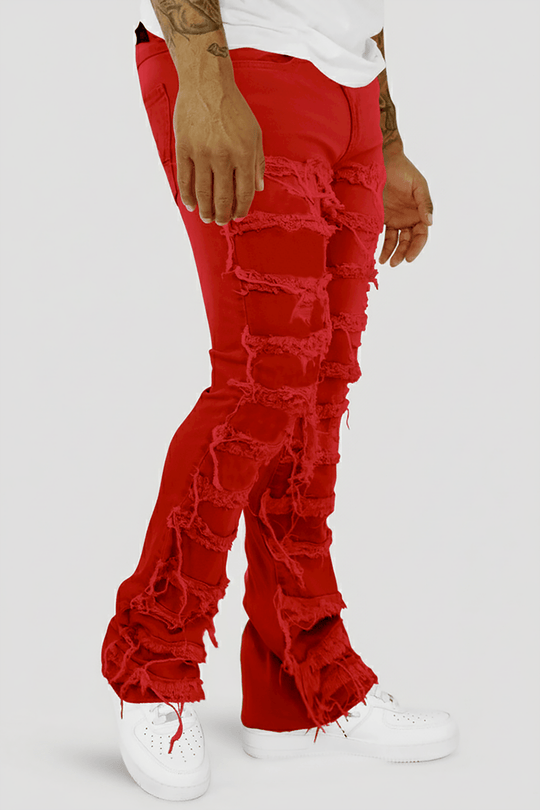 Distressed Layered Stacked Denim (Red) (S3016T) - Zamage