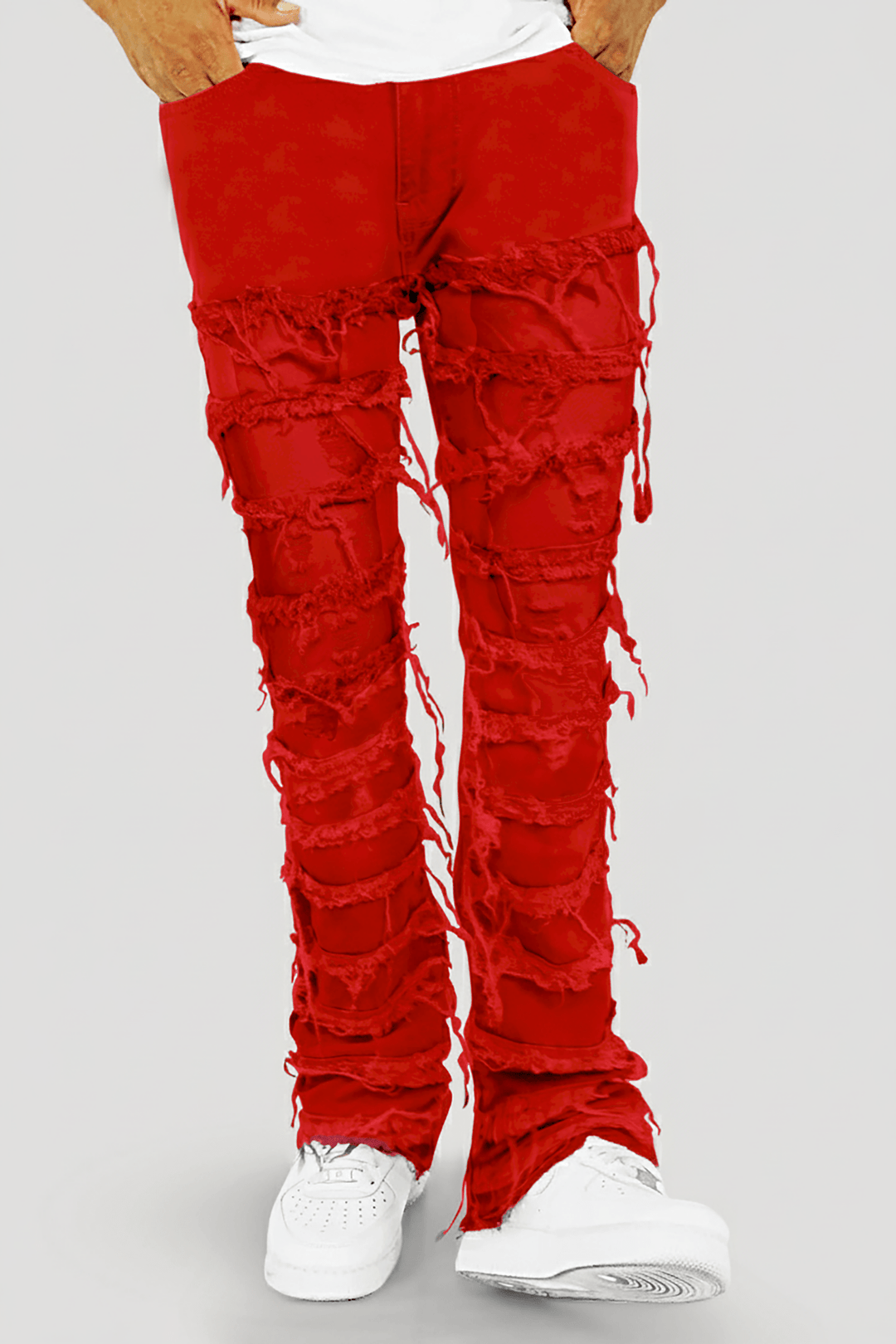 Distressed Layered Stacked Denim (Red) (S3016T) - Zamage