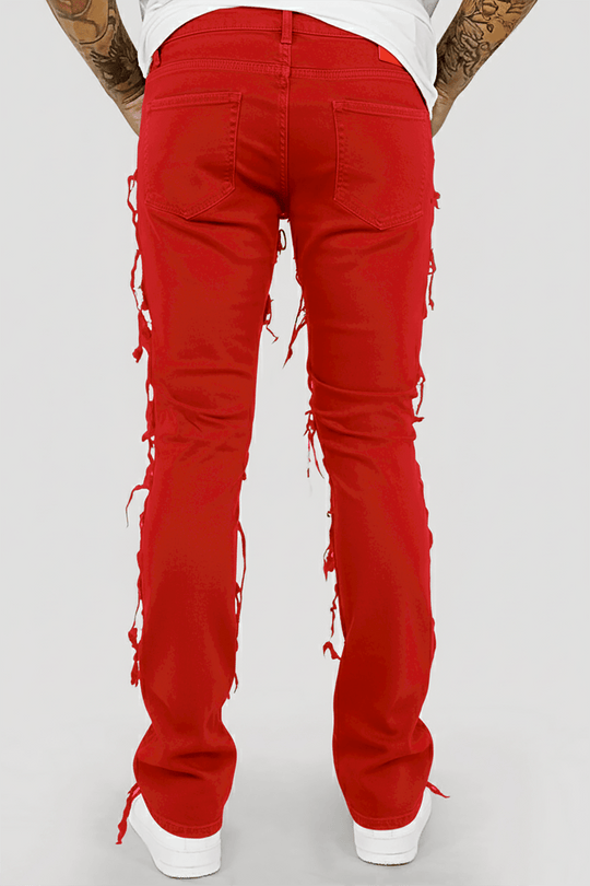 Distressed Layered Stacked Denim (Red) (S3016T) - Zamage