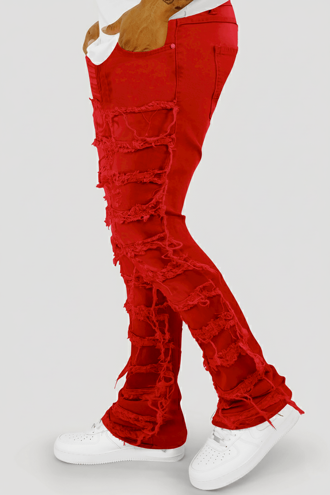 Distressed Layered Stacked Denim (Red) (S3016T) - Zamage