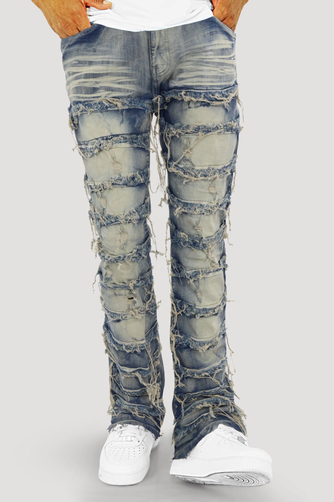 Distressed Layered Stacked Denim (Tint) (S3016) - Zamage