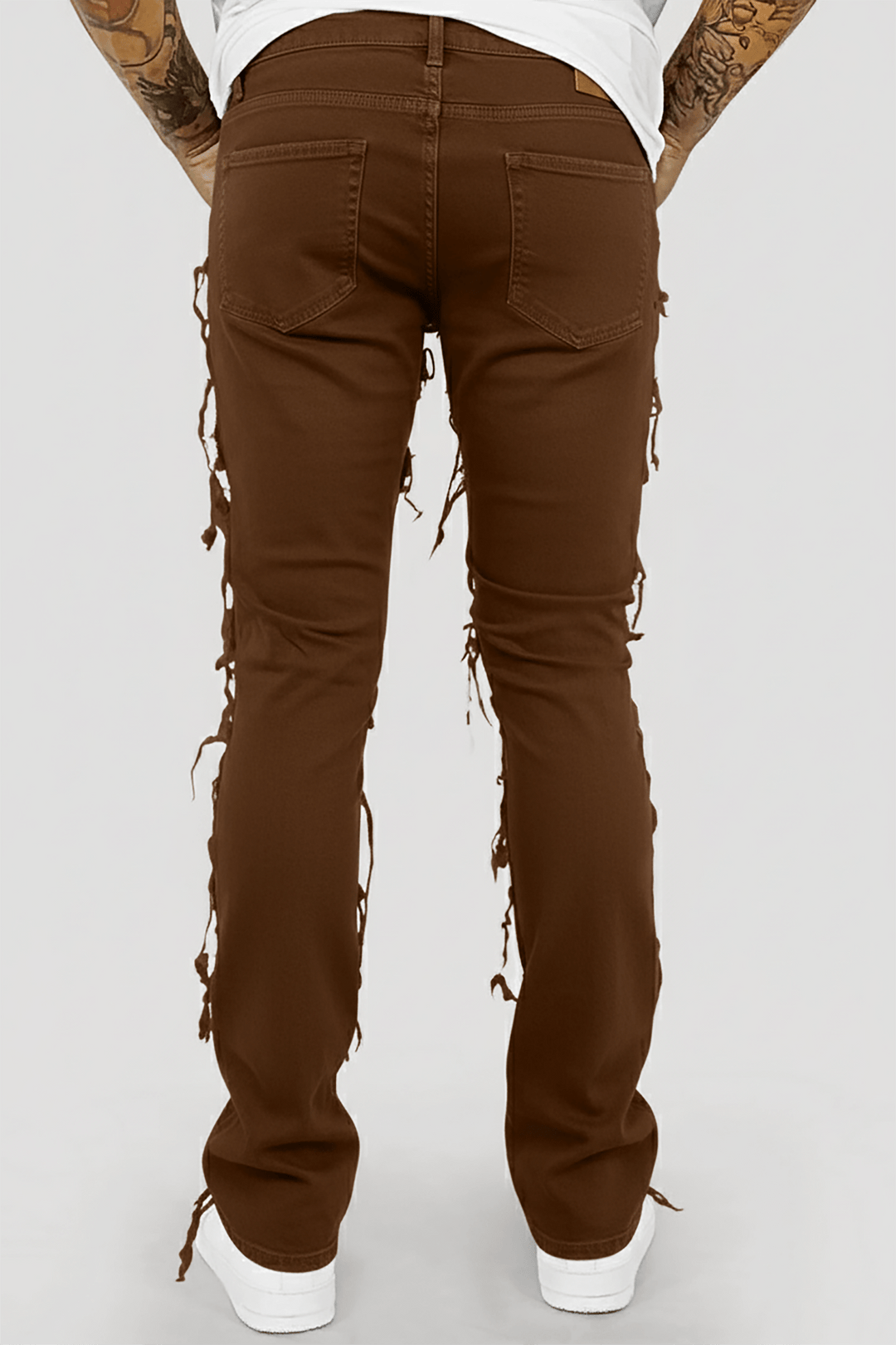 Distressed Layered Twill Stacked Denim (Brown) (S3016T) - Zamage