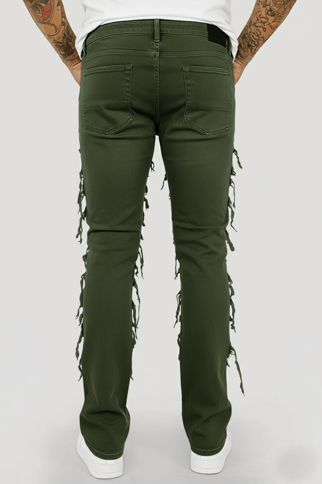 Distressed Layered Twill Stacked Denim (Olive) (S3016T) - Zamage