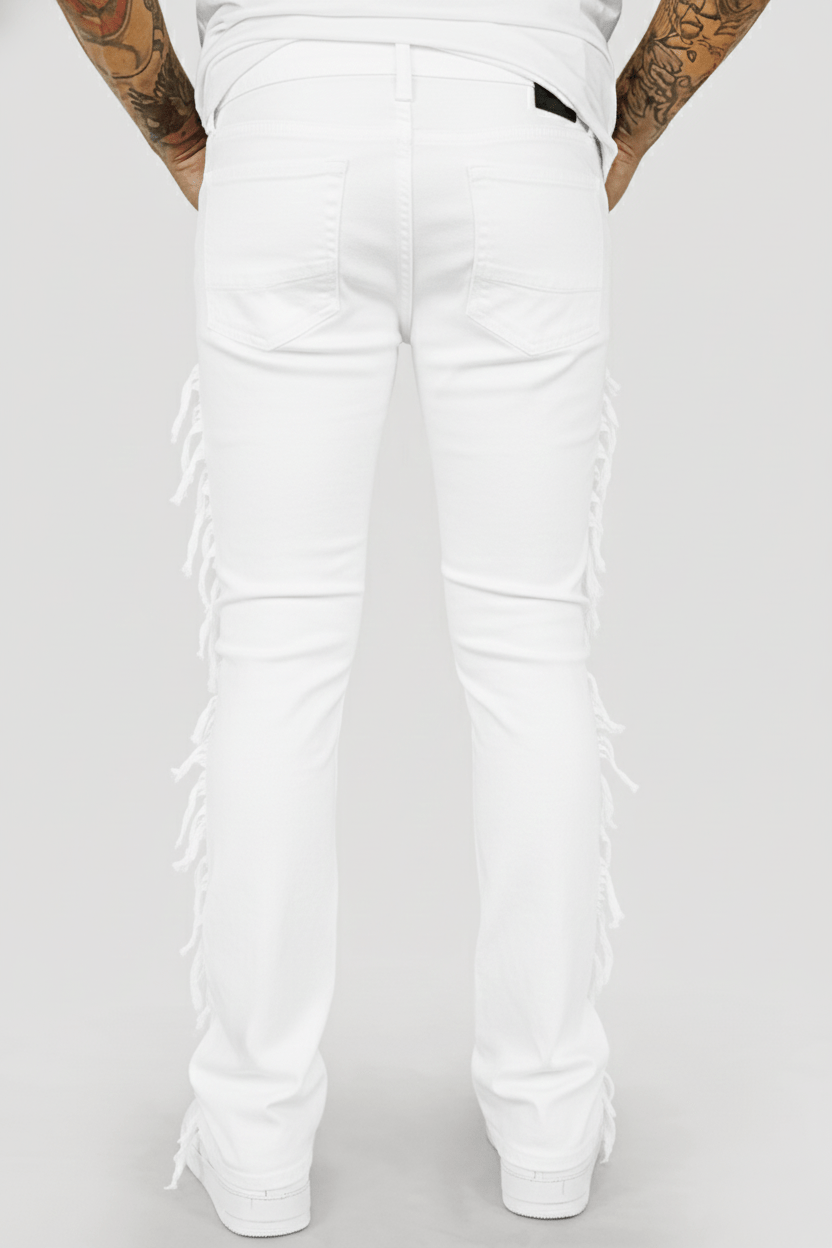 Distressed Layered Twill Stacked Denim (White) (S3016T) - Zamage