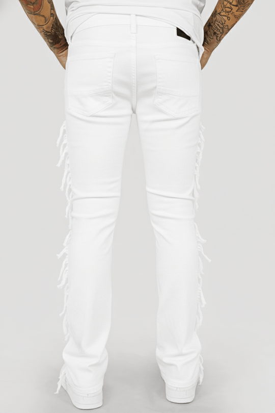 Distressed Layered Twill Stacked Denim (White) (S3016T) - Zamage