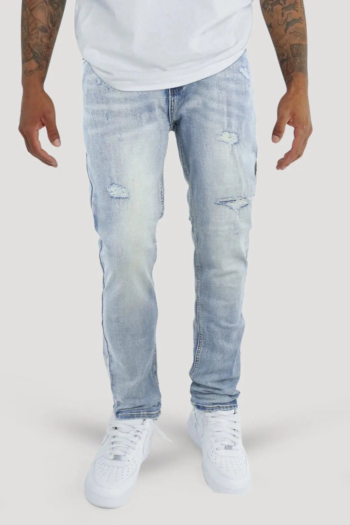 Distressed Slim Fit Denim (Blue Wash) (M8344D) - Zamage