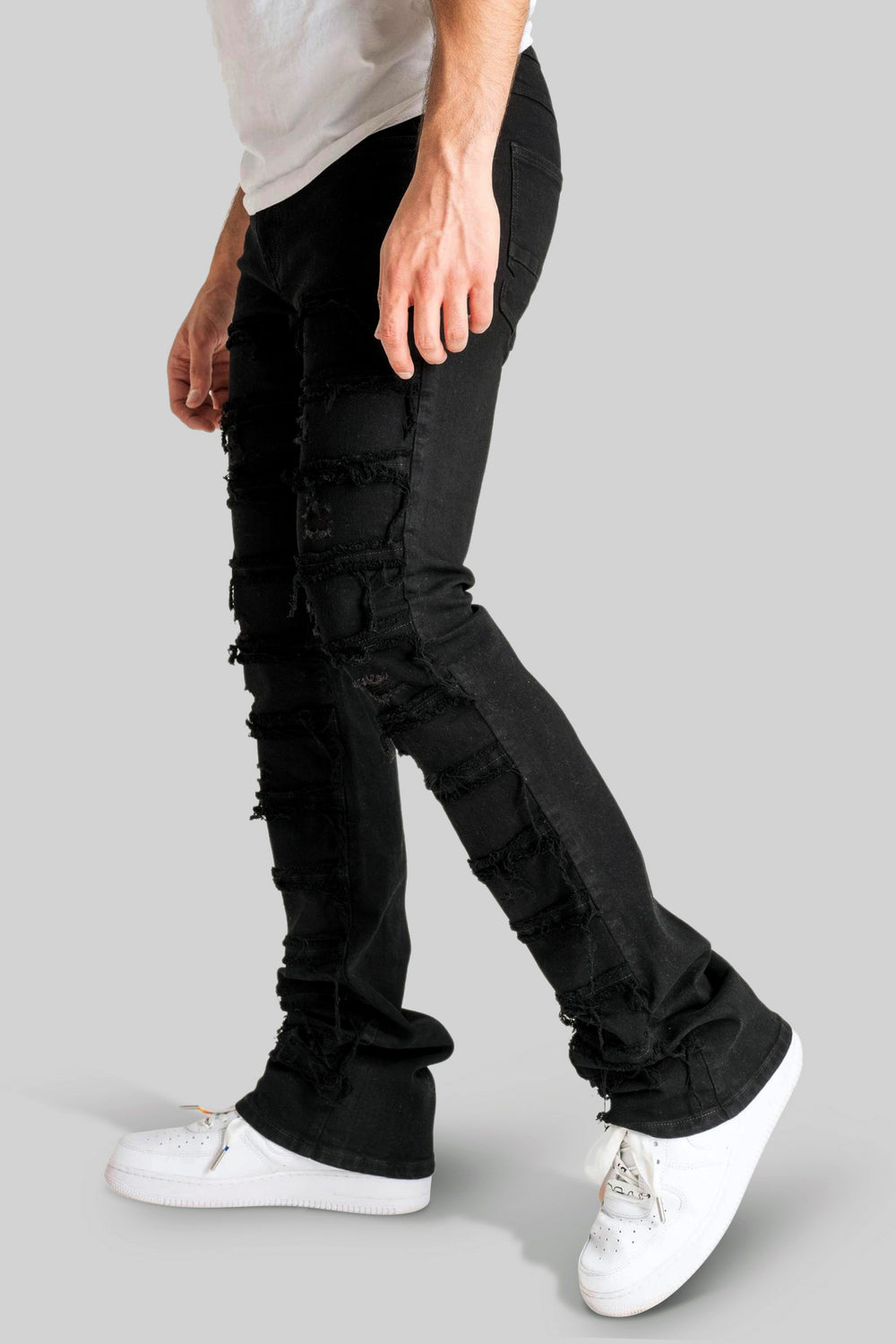 Distressed Layered Stacked Denim (Jet Black) (S3016)