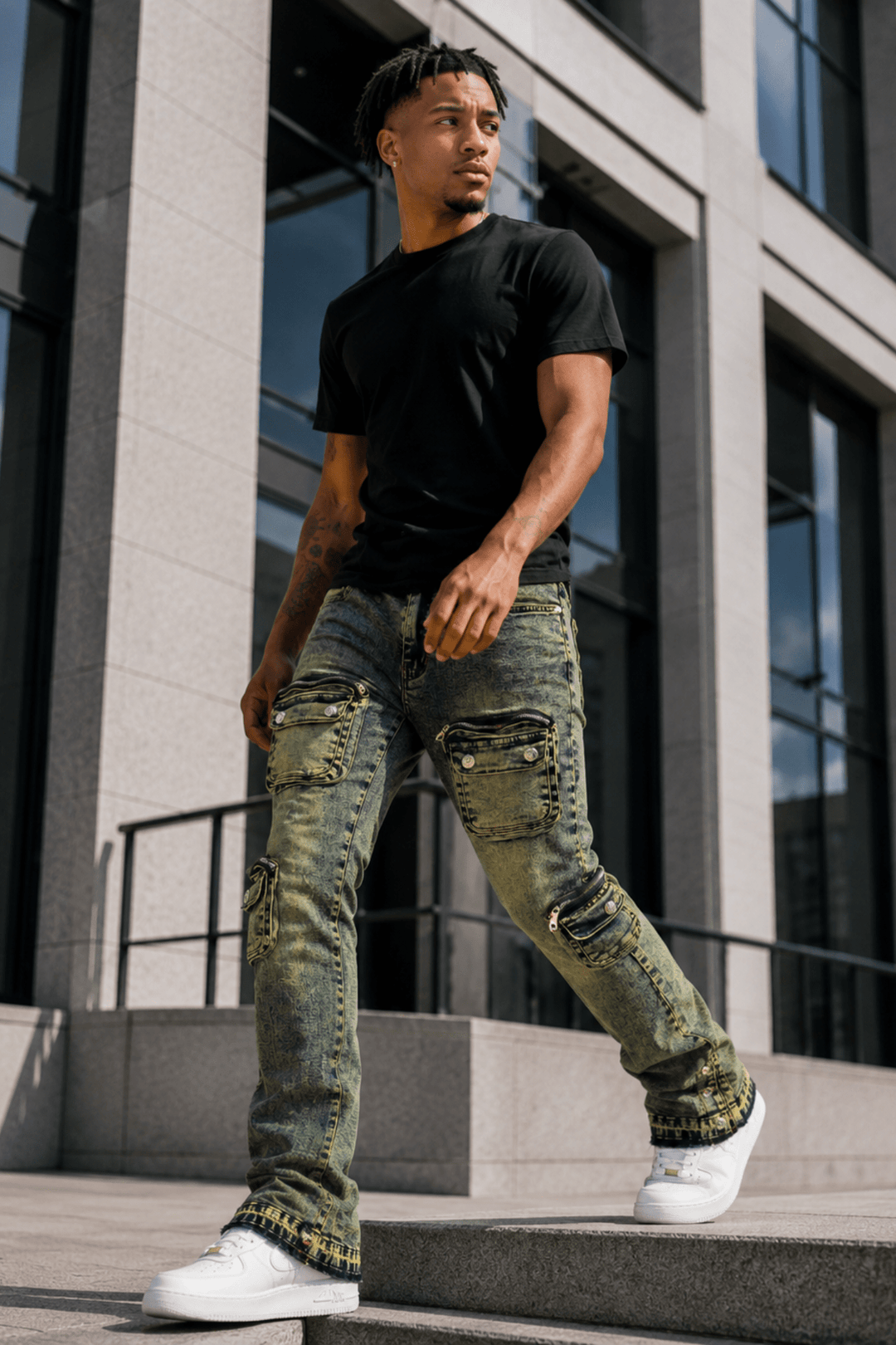 Dover Cargo Stacked Denim (Vintage Blue) - Zamage