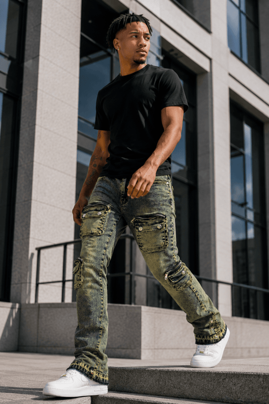 Dover Cargo Stacked Denim (Vintage Blue) - Zamage