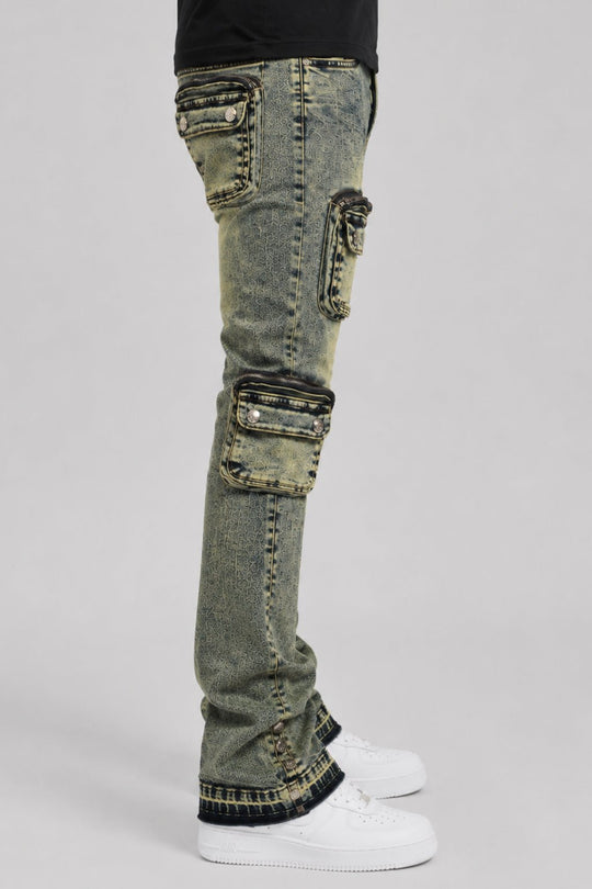 Dover Cargo Stacked Denim (Vintage Blue) - Zamage