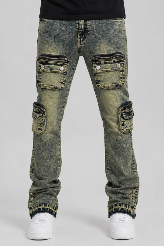 Dover Cargo Stacked Denim (Vintage Blue) - Zamage