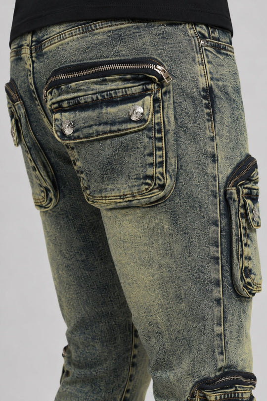 Dover Cargo Stacked Denim (Vintage Blue) - Zamage