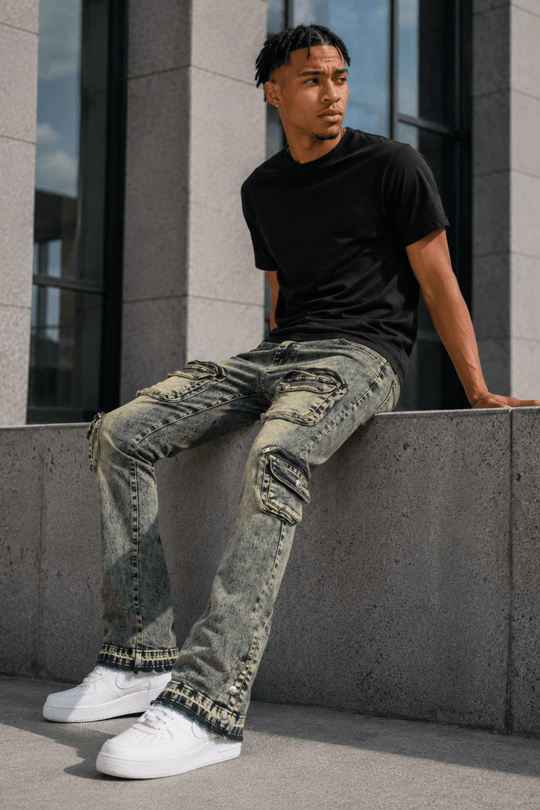 Dover Cargo Stacked Denim (Vintage Blue) - Zamage