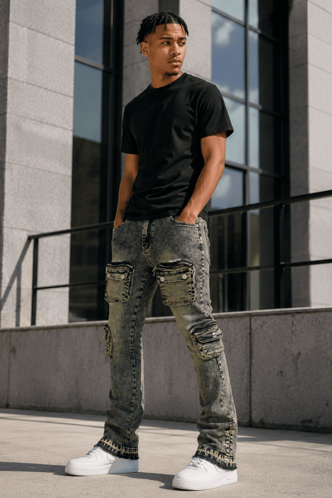 Dover Cargo Stacked Denim (Vintage Blue) - Zamage