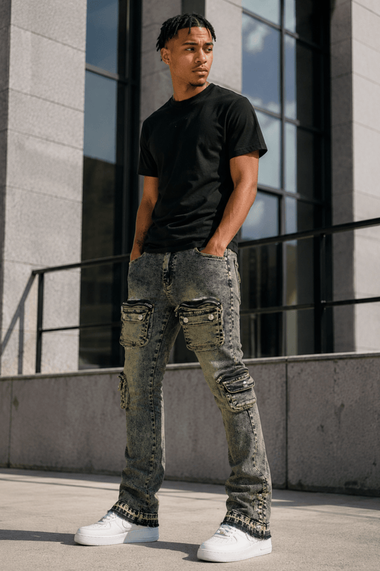 Dover Cargo Stacked Denim (Vintage Blue) - Zamage