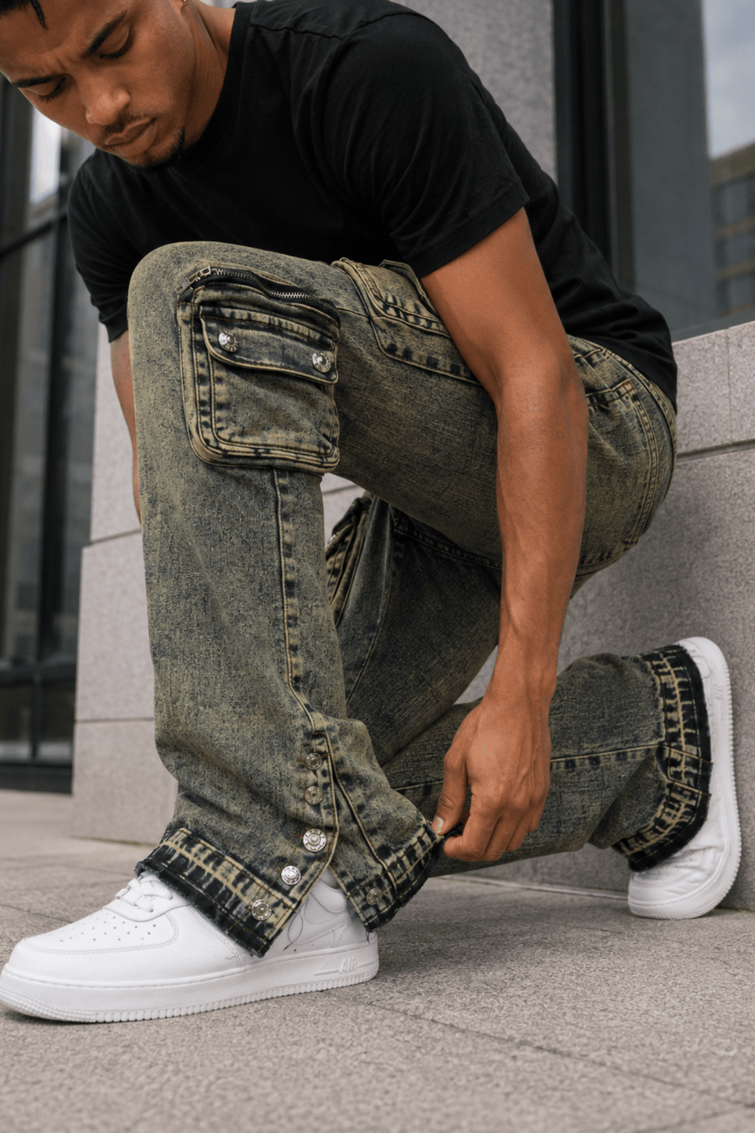 Dover Cargo Stacked Denim (Vintage Blue) - Zamage