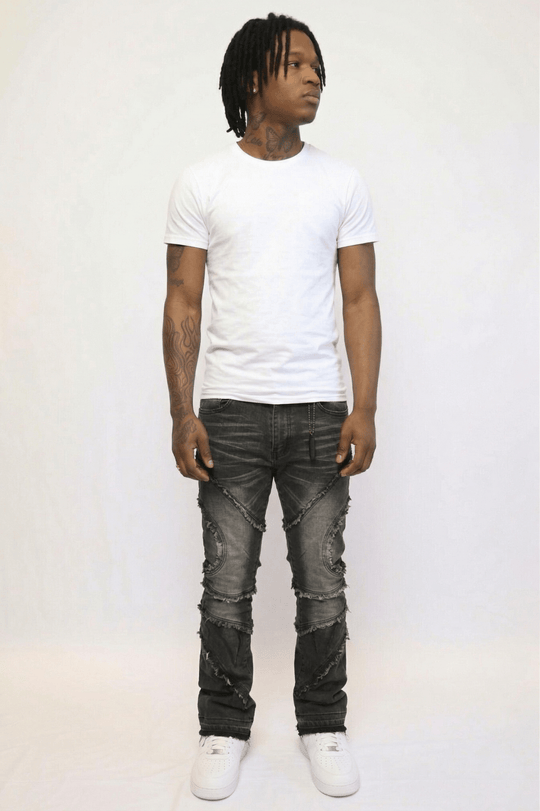 Enzo Edge Stacked Denim (Black Wash) (J - 044) - Zamage