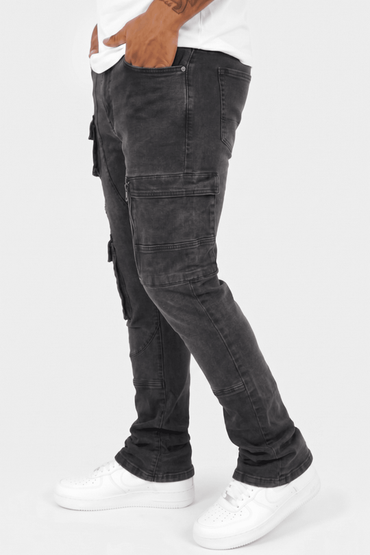 Exclusive Stacked Denim (Black) (L7095) - Zamage