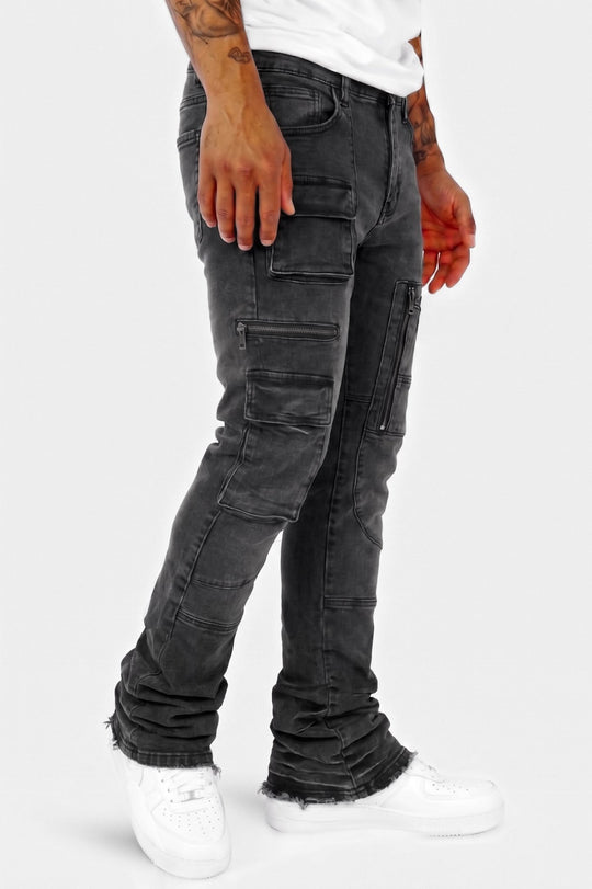 Exclusive Stacked Denim (Black) (L7095) - Zamage