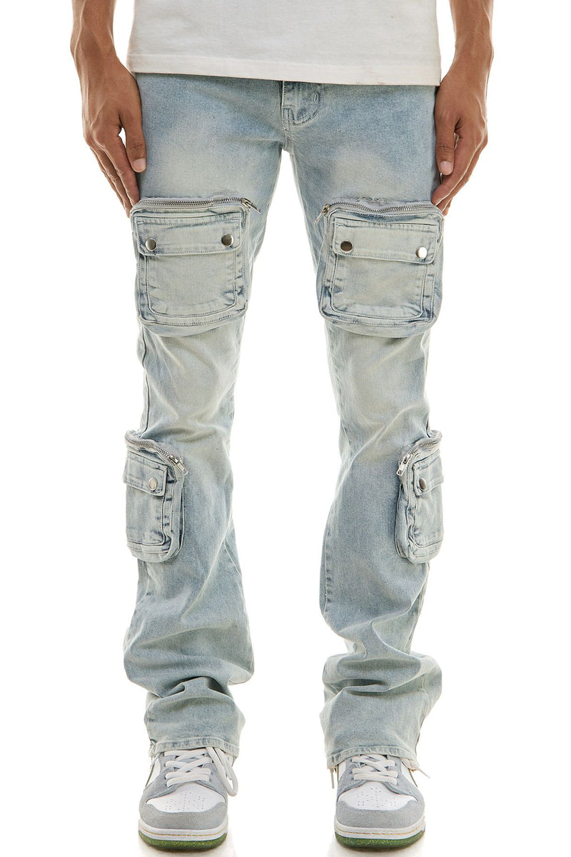 Dayshade Cargo Stacked Denim (Blue Wash)