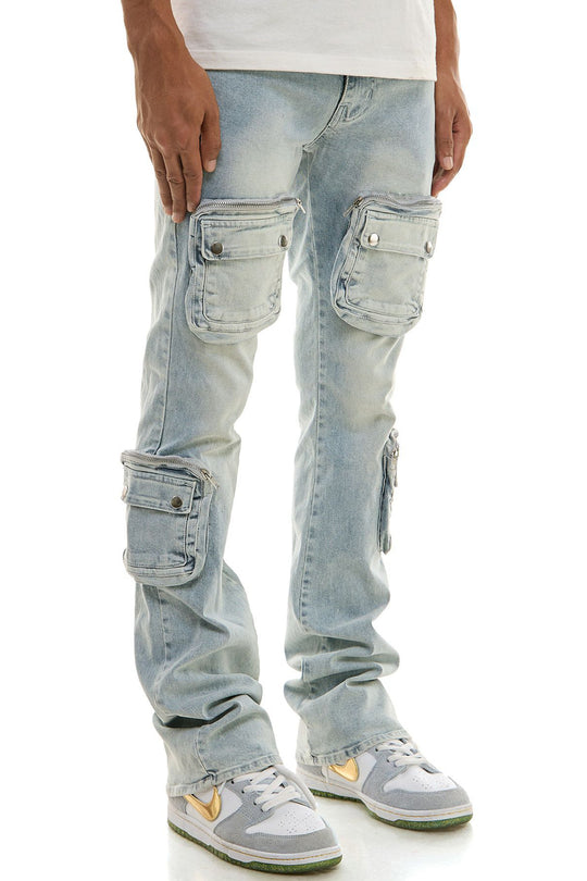 Dayshade Cargo Stacked Denim (Blue Wash)