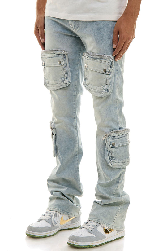 Dayshade Cargo Stacked Denim (Blue Wash)