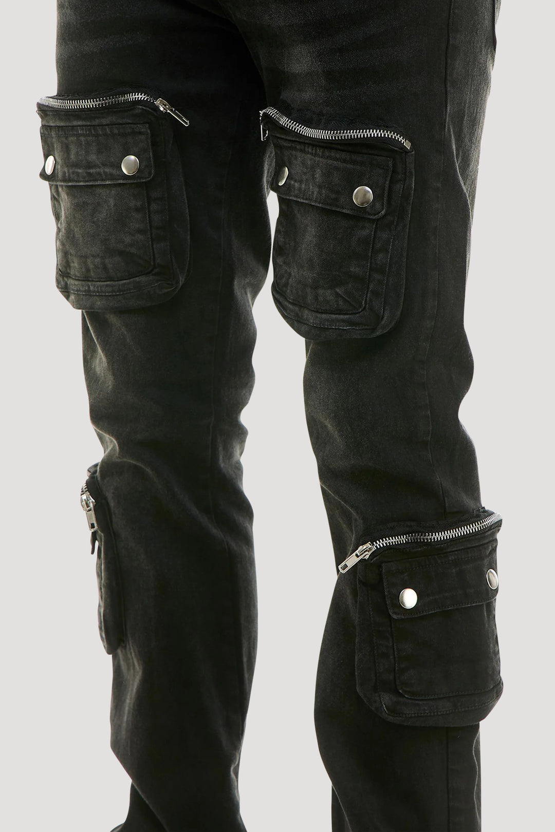 Nightshade Zip Cargo Stacked Denim (Black Wash)