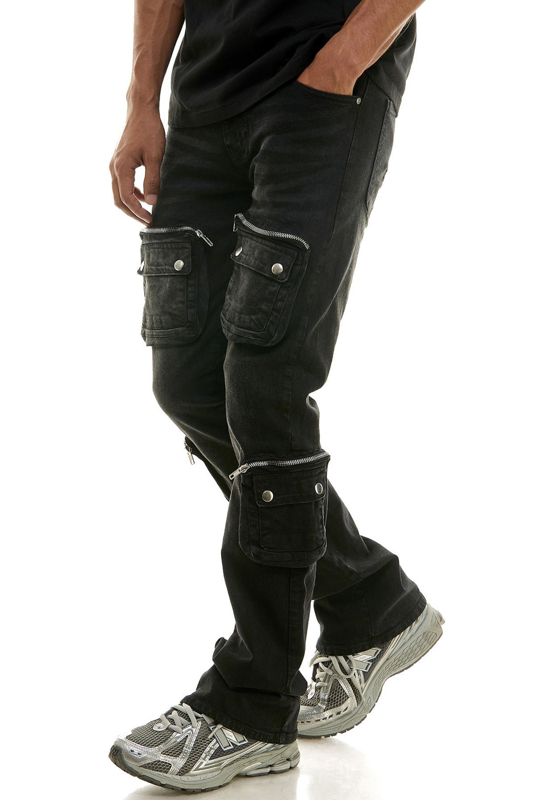 Nightshade Zip Cargo Stacked Denim (Black Wash)