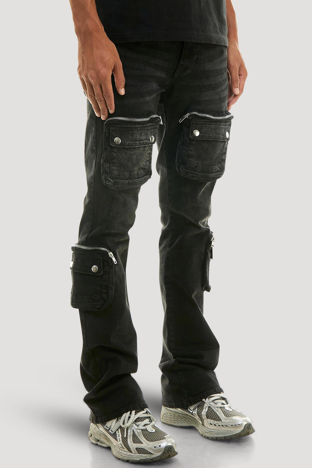 Nightshade Zip Cargo Stacked Denim (Black Wash)