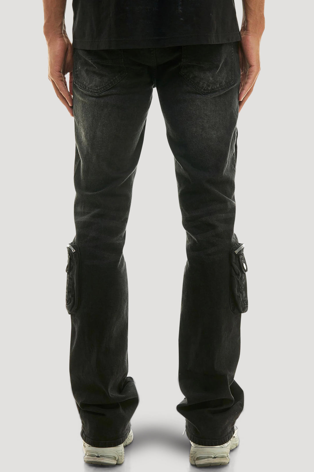 Nightshade Zip Cargo Stacked Denim (Black Wash)