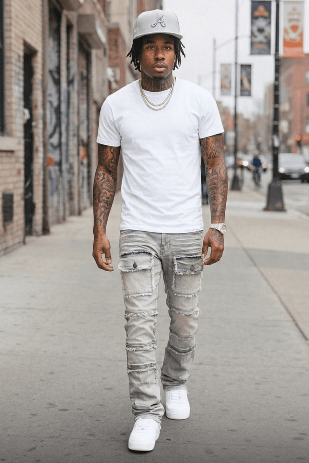 Frayed Multi Pocket Stacked Denim (Grey) (S3020P) - Zamage