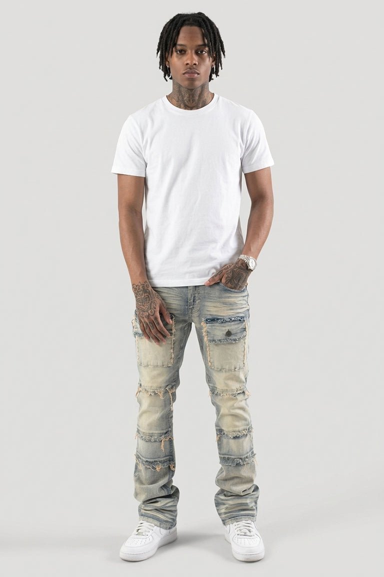 Frayed Multi Pocket Stacked Denim (Tint) (S3020P) - Zamage