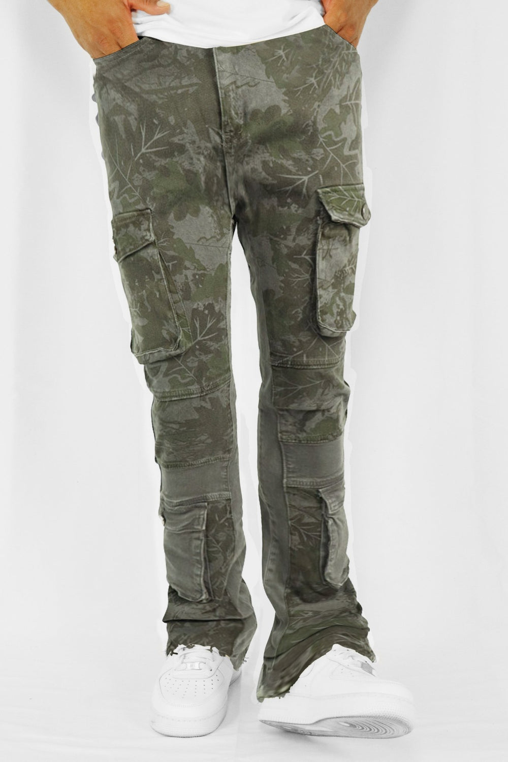 Green Leaf Stacked Denim (Grey) - Zamage