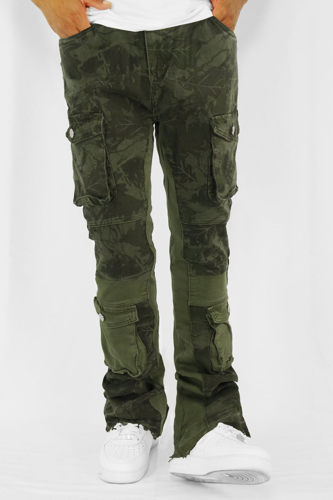 Green Leaf Stacked Denim (Olive) - Zamage