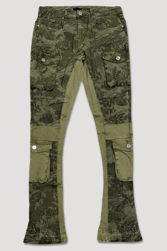 Green Leaf Stacked Denim (Olive) - Zamage