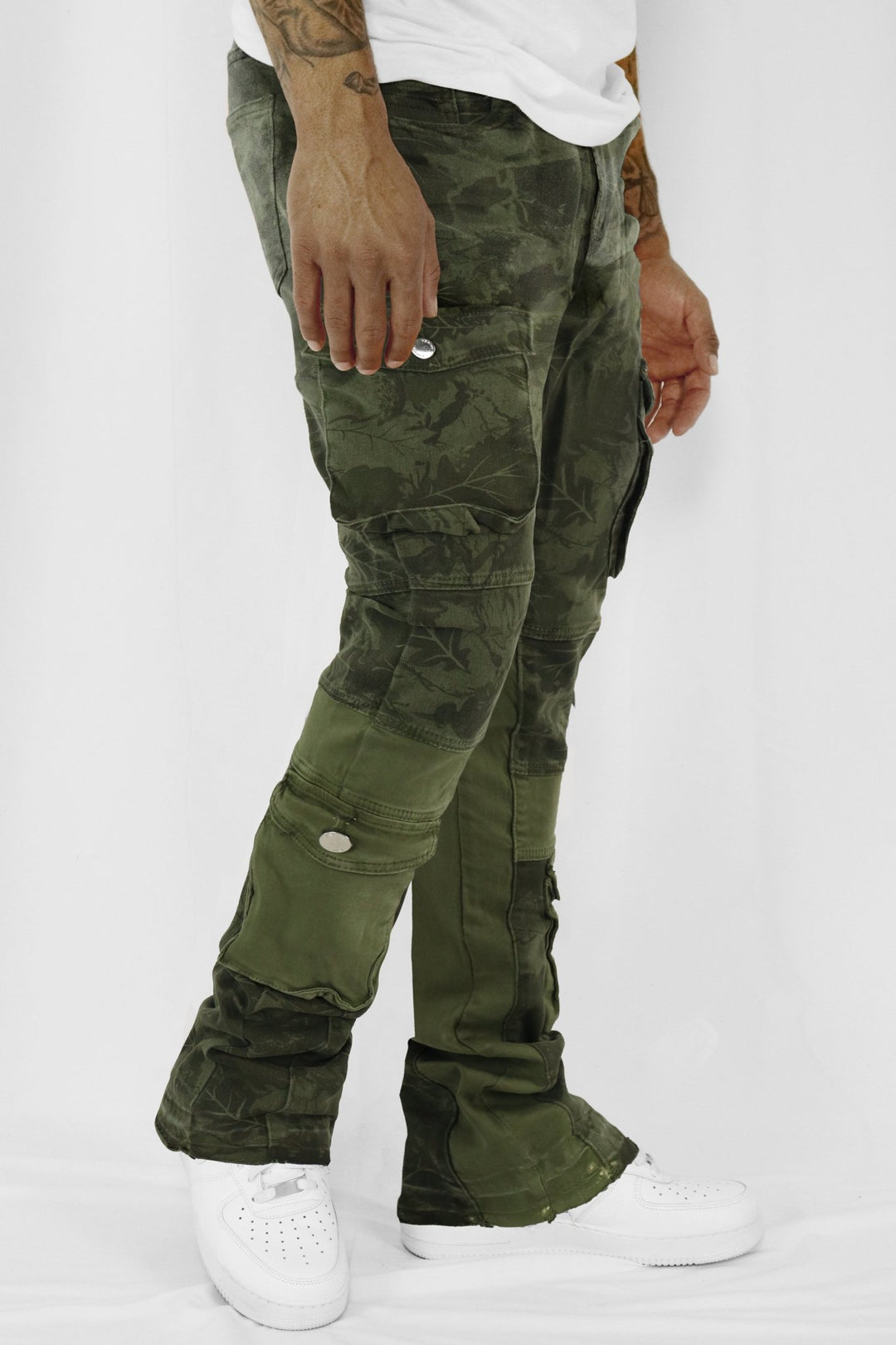 Green Leaf Stacked Denim (Olive) - Zamage