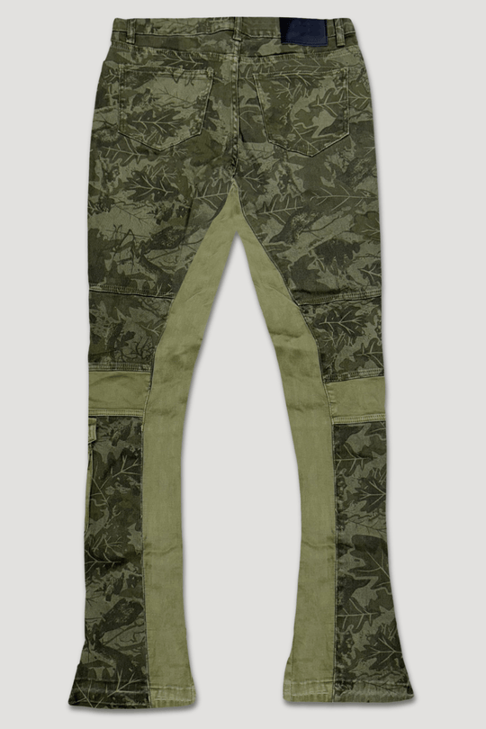 Green Leaf Stacked Denim (Olive) - Zamage