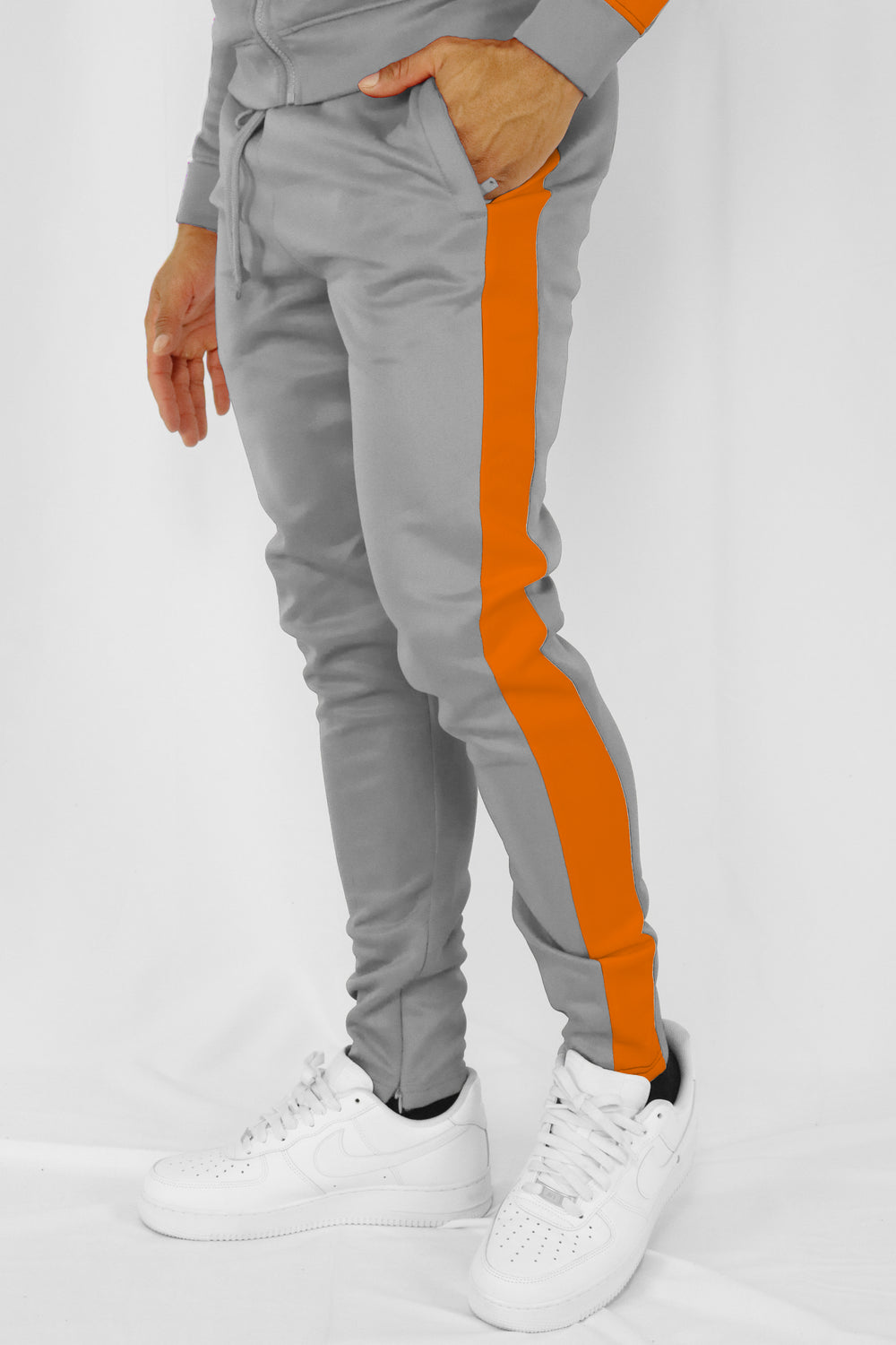 Outside Solid One Stripe Track Pants (Grey - Orange) (100-402)