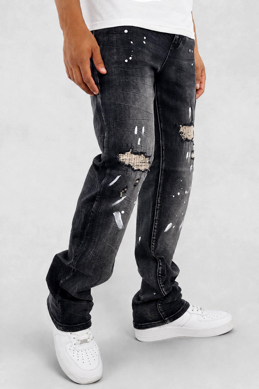 Legacy Paint Drip Relaxed Fit Denim (Black Wash) (M8823D) - Zamage