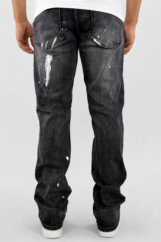 Legacy Paint Drip Relaxed Fit Denim (Black Wash) (M8823D) - Zamage