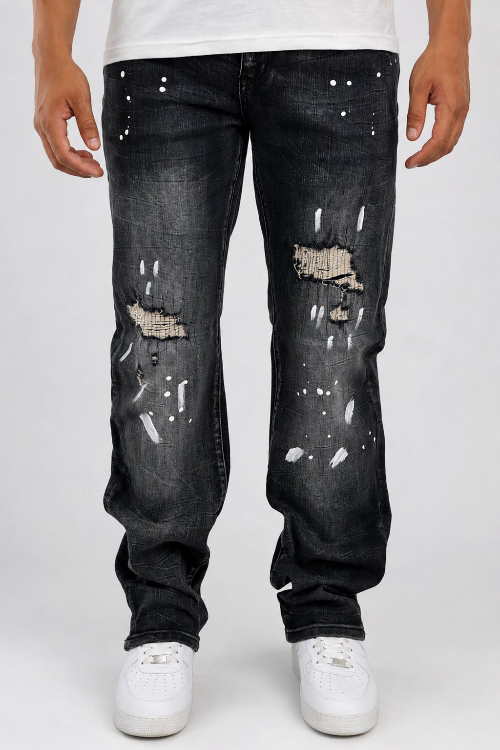 Legacy Paint Drip Relaxed Fit Denim (Black Wash) (M8823D) - Zamage