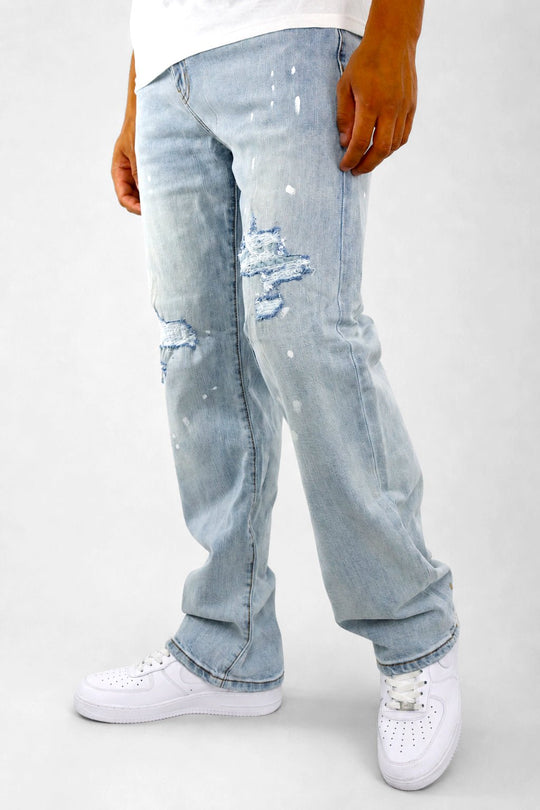 Legacy Paint Drip Relaxed Fit Denim (Light Blue) (M8823D) - Zamage