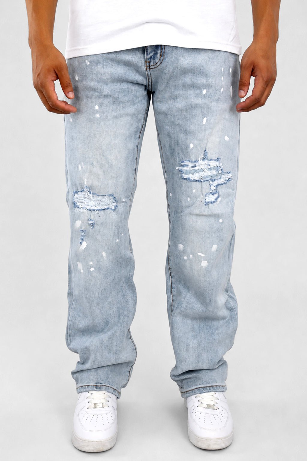 Legacy Paint Drip Relaxed Fit Denim (Light Blue) (M8823D) - Zamage