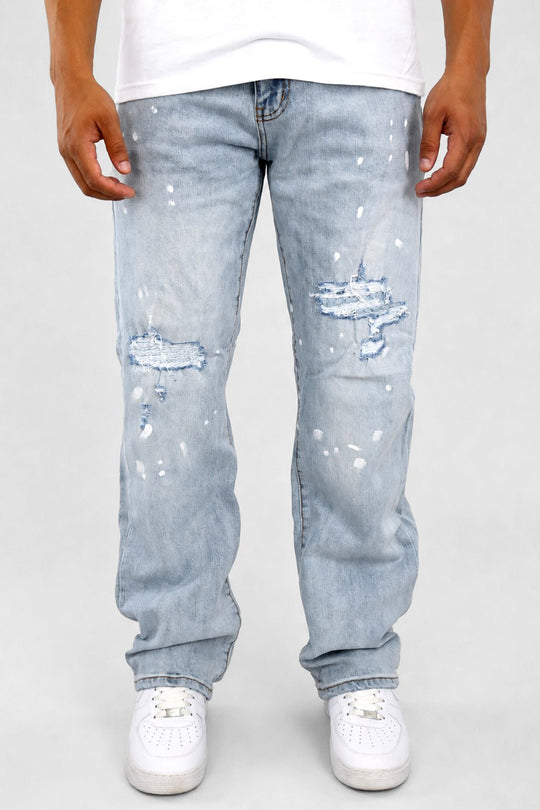 Legacy Paint Drip Relaxed Fit Denim (Light Blue) (M8823D) - Zamage